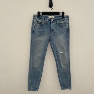 AMO Twist Sweet Cheeks Jeans Women 28 Blue Distressed Split Hem Denim